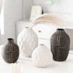 Stripped Black Ceramic Vases
